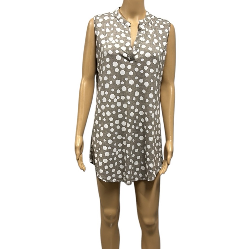 SJS Polka Dot Print Sleeveless Split V Neck Long Tank Tunic Blouse Womens XL